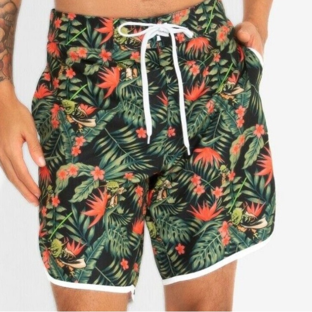 NWOT Star Wars Yoda Tropical Print Swim Trunks